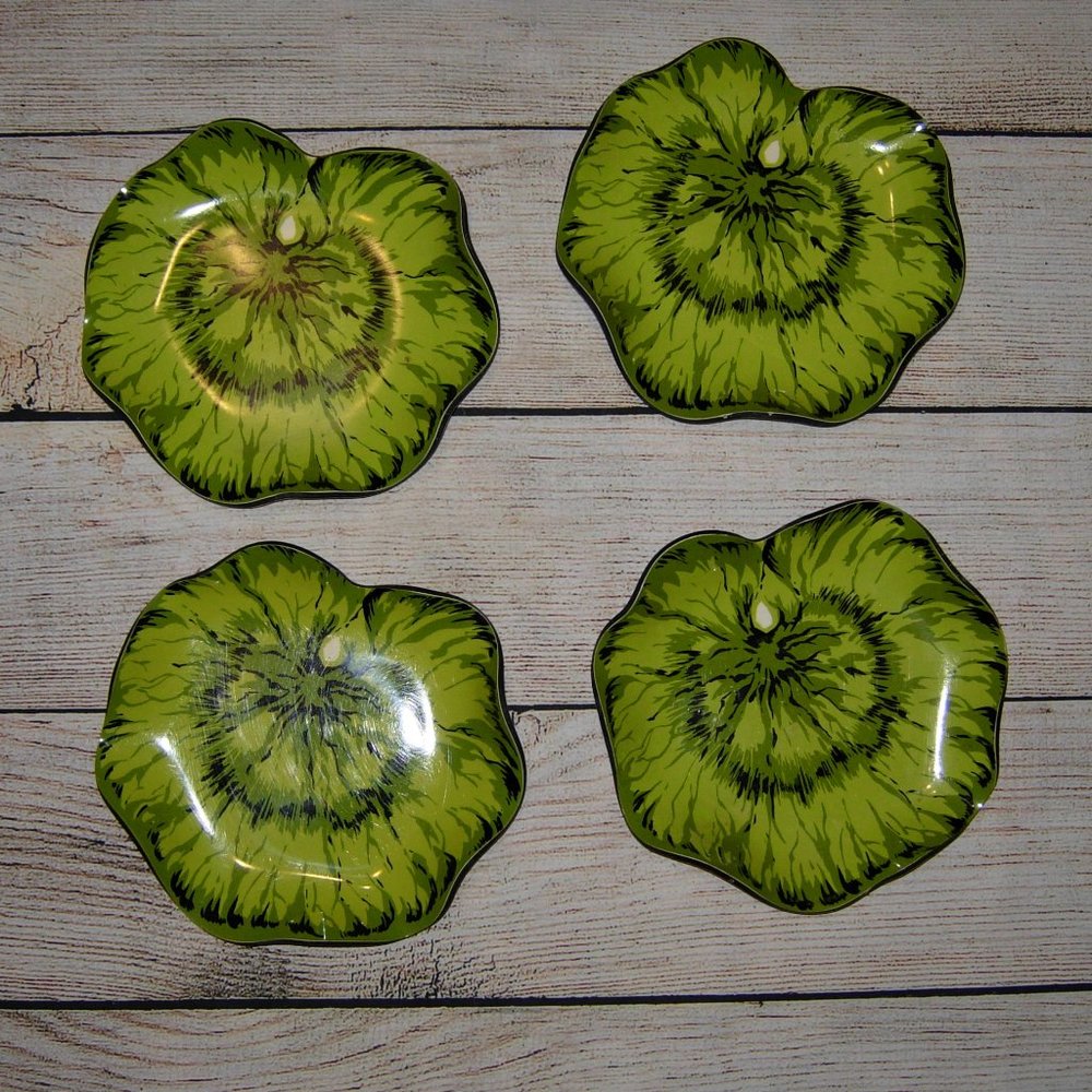 4 Vintage Lettuce Cabbage Leaf Melamine Snack Plates
